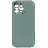 Силиконовый чехол Silicone Case с закрытым низом и защитой камеры серо-зеленый для Apple iPhone 14 Pro