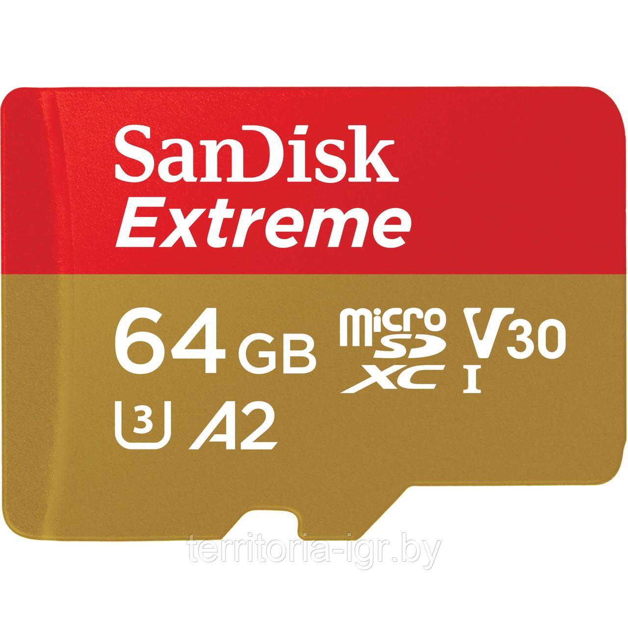 Карта памяти microSDXC 64GB SDSQXAH-064G-GN6MN class10 UHS-I U3 Extreme R/W SanDisk - фото 2 - id-p192168910