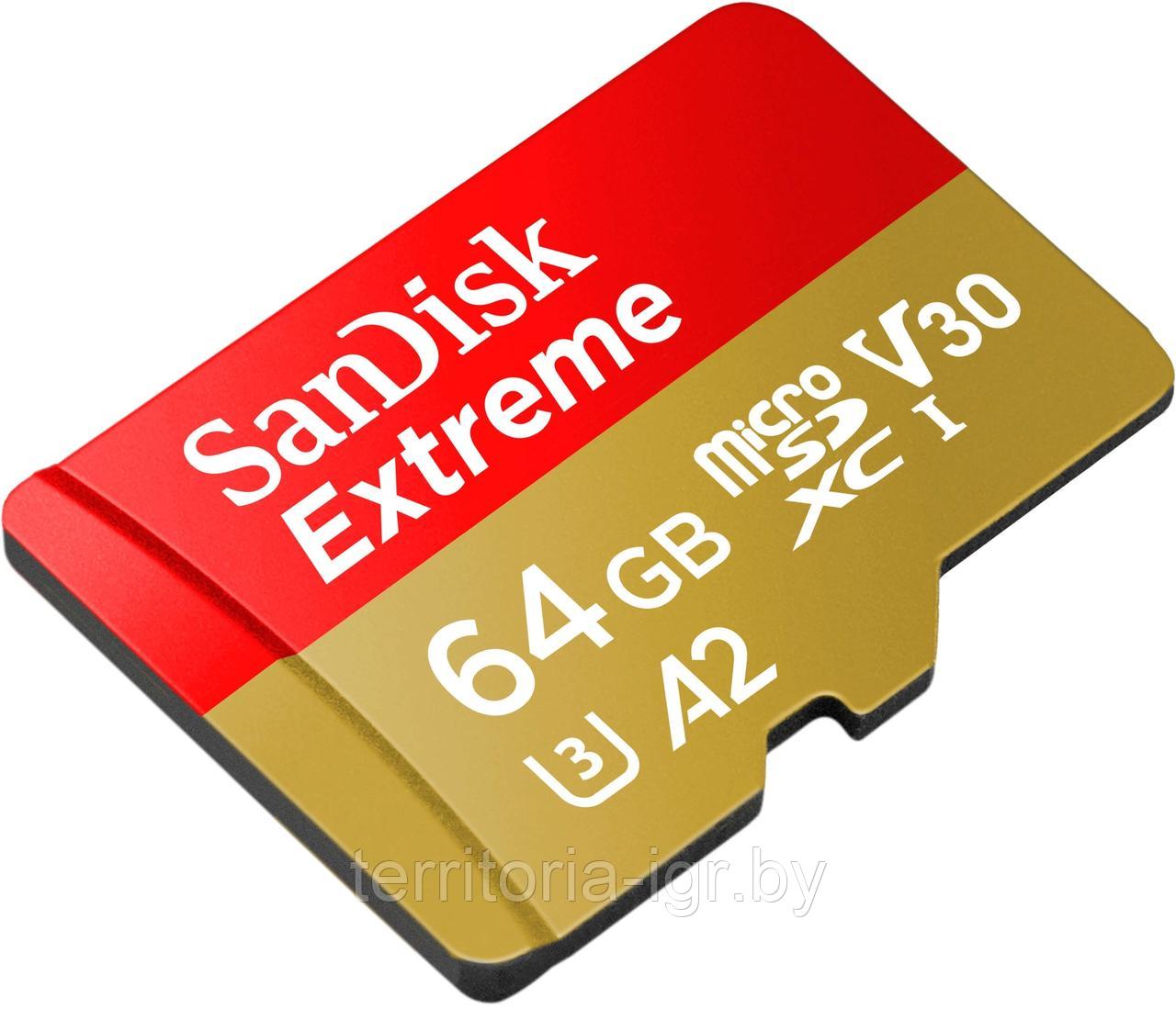 Карта памяти microSDXC 64GB SDSQXAH-064G-GN6MN class10 UHS-I U3 Extreme R/W SanDisk - фото 3 - id-p192168910