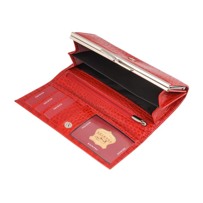 Кошелёк женский на кнопке, 3 отдела для купюр, для монет, для кредитных карт, цвет красный - фото 2 - id-p192211315