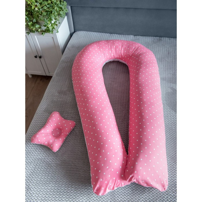 Подушка для беременных «U Комфорт» и подушка для младенцев «Малютка», принт Горошки розовые 934878 - фото 1 - id-p192214047