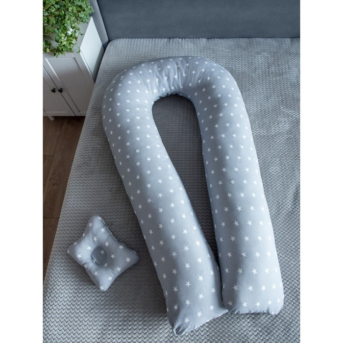 Подушка для беременных «U Комфорт» и подушка для младенцев «Малютка», принт Звездочки серые на белом - фото 1 - id-p192214051