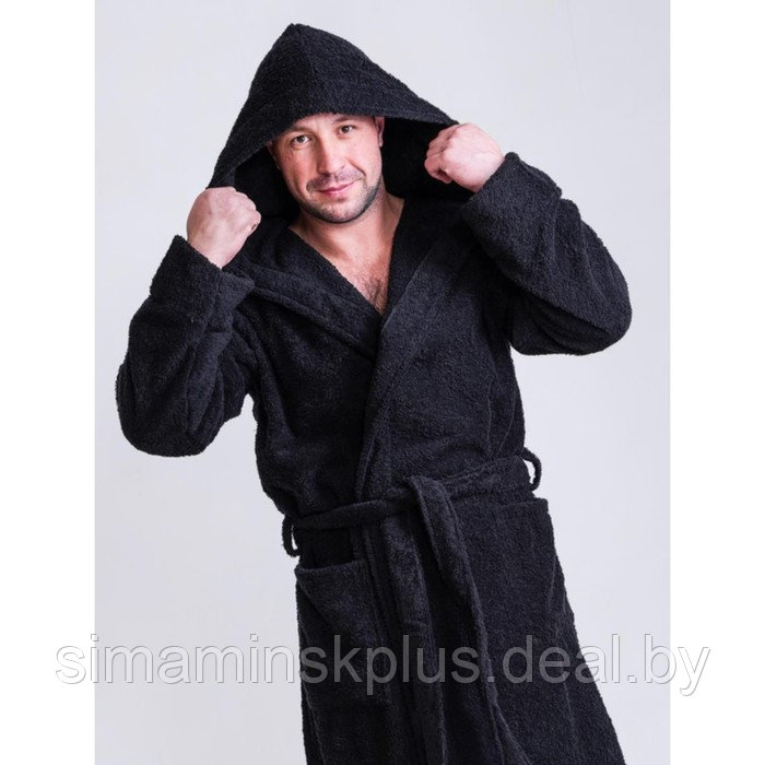 Халат мужской с капюшоном, размер 44-46, цвет черный - фото 1 - id-p192214695