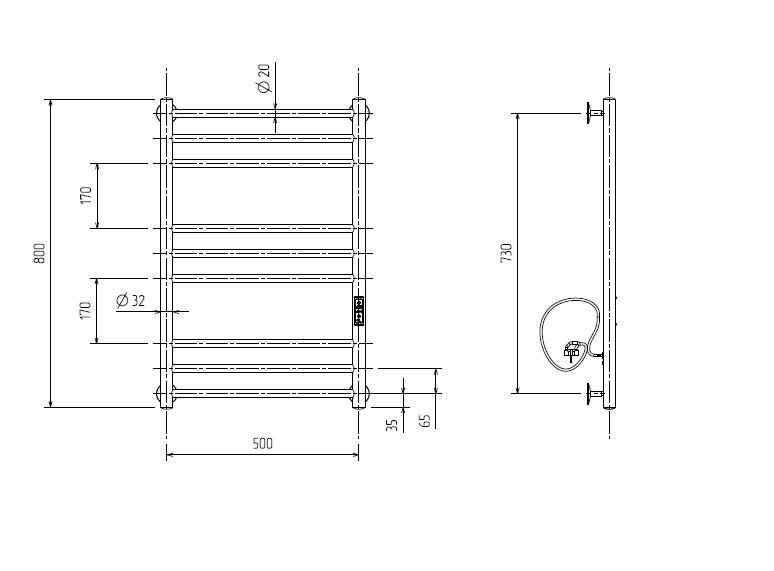 Полотенцесушитель электрический ZorG Рио Гранд 50-80, 260 вт (К-ЖК панель, Справа, Черный) - фото 5 - id-p192272316
