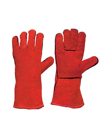 Краги спилковые пятипалые с подкладкой, цвет красный, длина 35 см, фото 2