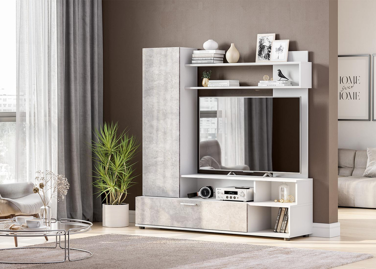 Гостиная МГС-9 Белый - Цемент светлый