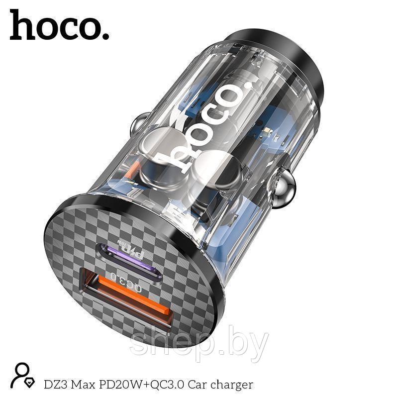 Автомобильное ЗУ Hoco DZ3 Max quick charger (USB+Type-C:PD30W, QC3.0) цвет: черный - фото 2 - id-p192273740