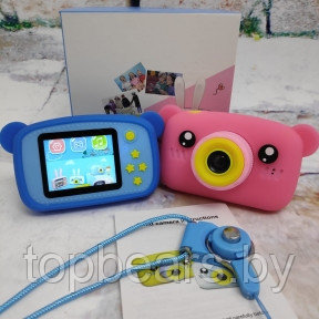 NEW design Детский фотоаппарат Zup Childrens Fun Camera со встроенной памятью и играми Мишка Розовый