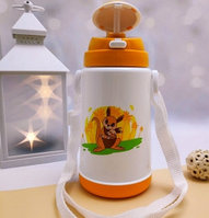 Термобутылка для горячих и холодных напитков серия  Мать и дитя с ремешком, 300 мл, 3 Желтая