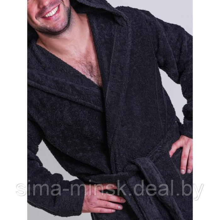 Халат мужской с капюшоном, размер 56-58, цвет черный - фото 3 - id-p192282614