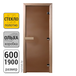 Дверь для бани стеклянная DoorWood, бронза матовая, 600x1900