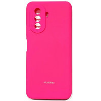 Силиконовый чехол Silicone Case с закрытым низом и защитой камеры ярко-розовый для Huawei Nova Y70