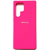 Силиконовый чехол Silicone Case с закрытым низом и защитой камеры ярко-розовый для Samsung Galaxy S22 Ultra