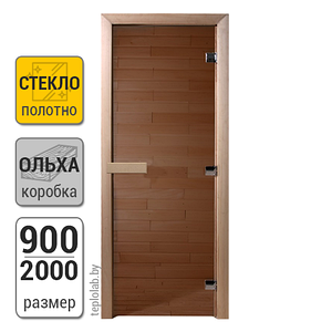 Дверь для бани стеклянная DoorWood, бронза, 900x2000