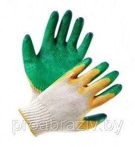 Перчатки рабочие трикотажные х/б бело-зеленые 13 класс с двойным обливом