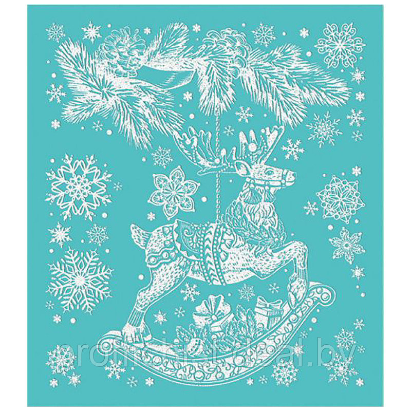 Новогоднее оконное украшение "Лошадка с веточкой", ПВХ пленка, декорировано глиттером 15,5*17,5см - фото 1 - id-p192317229