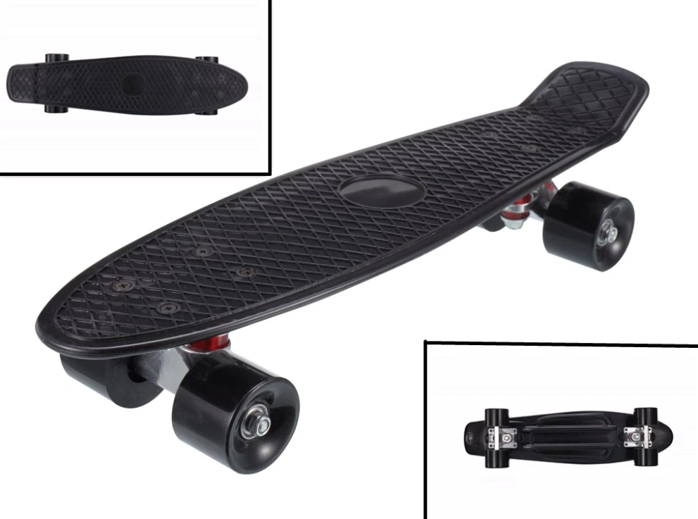 Скейт Пенни Борд (Penny Board) однотонный, матовые колеса 2 дюйма (цвет микс), до 60 кг.  Черный, фото 1