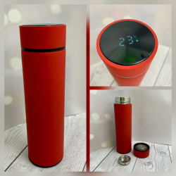 Термос Indy с покрытием софт-тач, ситечком и сенсорным дисплеем температуры, 500 мл Красный, фото 1