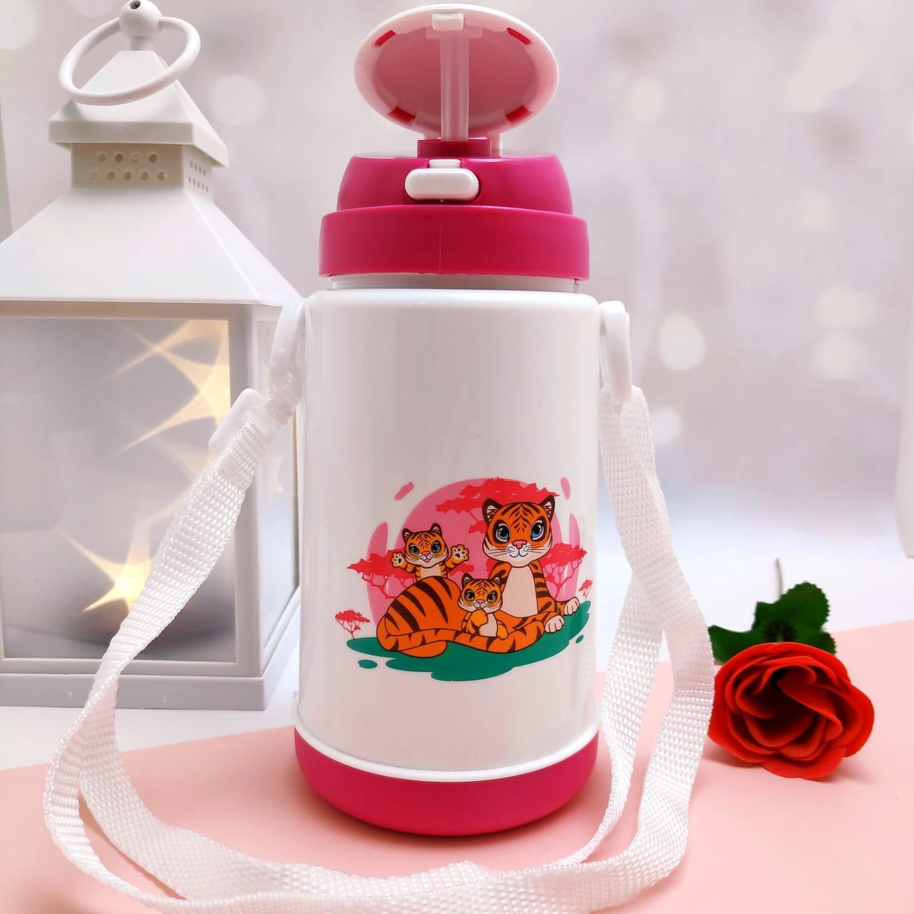 Термобутылка для горячих и холодных напитков серия  "Мать и дитя" с ремешком, 300 мл, 3+ Розовая
