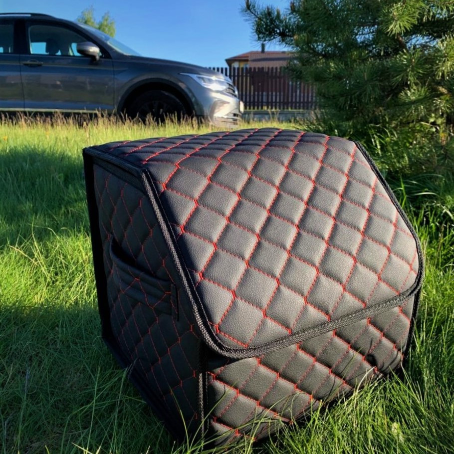 Автомобильный органайзер Кофр в багажник Premium CARBOX Усиленные стенки (размер 30х30см) Черный с красной, фото 1