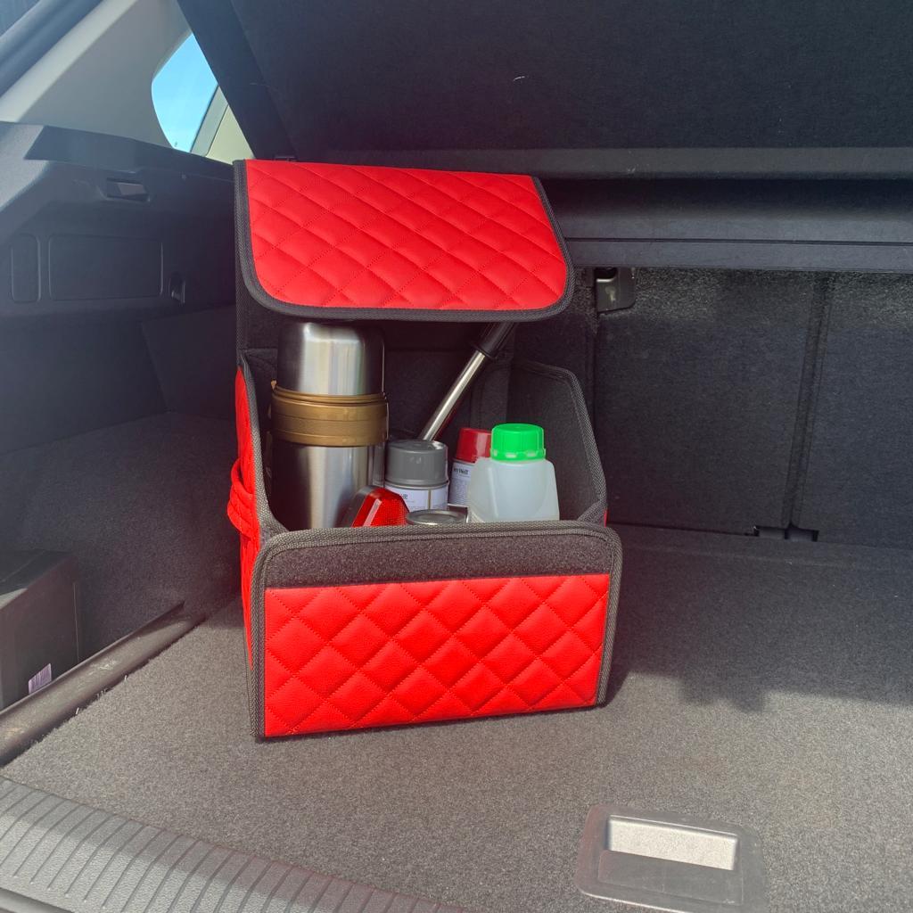 Автомобильный органайзер Кофр в багажник LUX CARBOX Усиленные стенки (размер 30х30см) Красный с красной