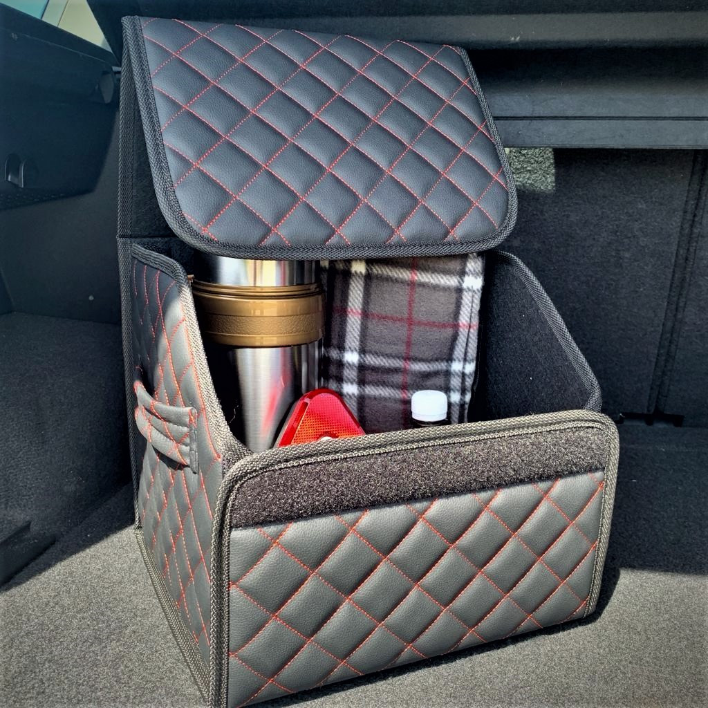 Автомобильный органайзер Кофр в багажник LUX CARBOX Усиленные стенки (размер 30х30см) Черный с красной
