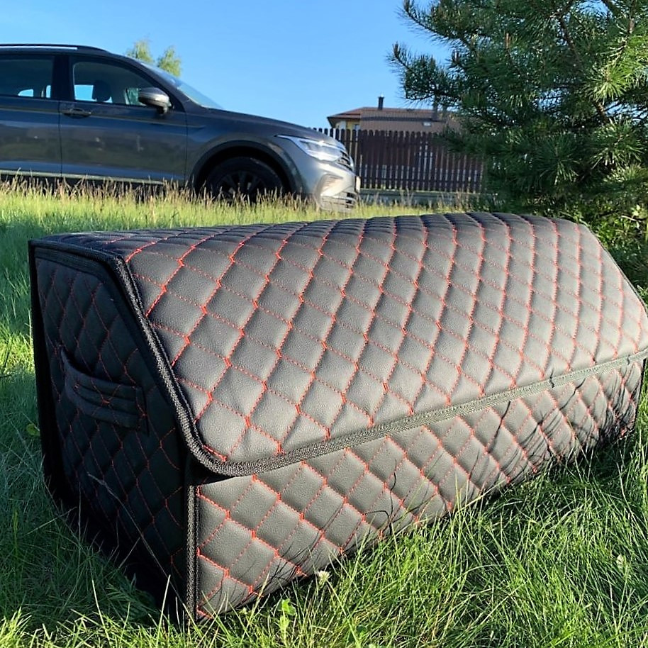 Автомобильный органайзер Кофр в багажник Premium CARBOX Усиленные стенки (размер 70х40см) Черный с красной