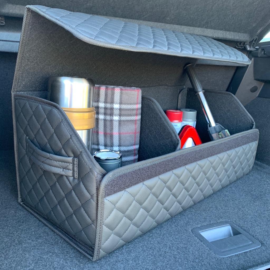 Автомобильный органайзер Кофр в багажник LUX CARBOX Усиленные стенки (размер 70х40см) Серый с серой строчкой