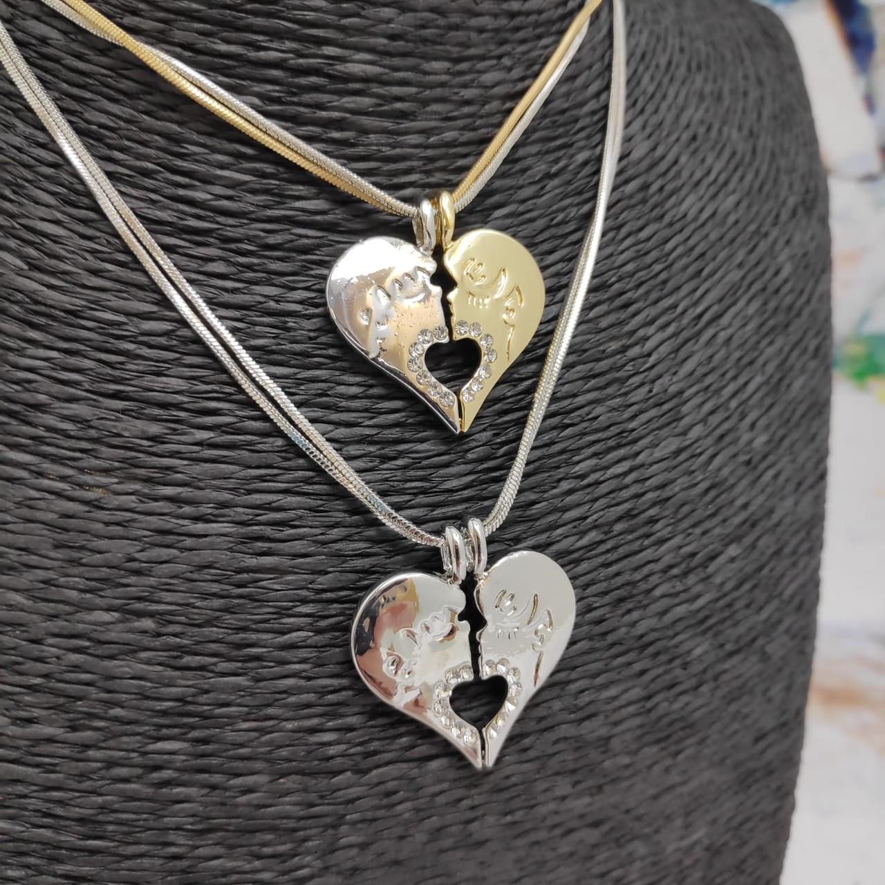 Парная подвеска Сердце на цепочках (2 цепочки, 2 половинки сердца) Золото - Серебро