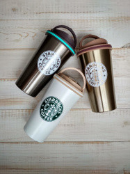 Термокружка Coffee Love Dream Tree с логотип Starbucks, 500 мл (с ручкой для переноски) Темный металик