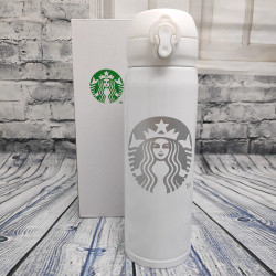 УЦЕНКА! Термокружка Starbucks 450мл (Качество А) Белый с логотипом в серебре