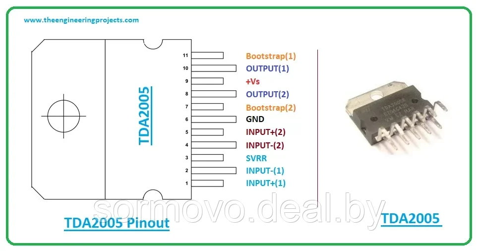 TDA2005R, Мостовой усилитель 20Вт, 2/4 Ом, 50дБ, 40 20000Гц, [SQL-11] - фото 2 - id-p94159307