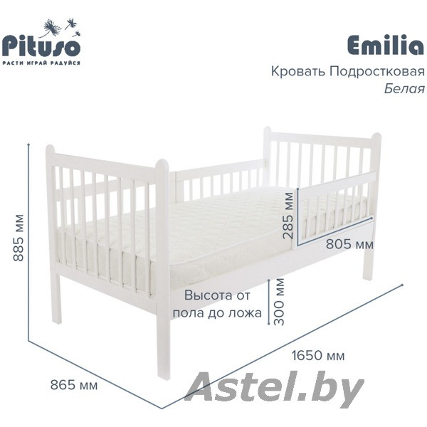 Кровать Подростковая PITUSO Emilia New Белая J-501 160х80 (2 места) - фото 3 - id-p192342446