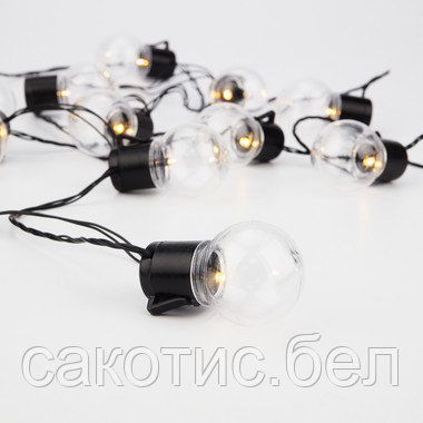 Лофт-гирлянда светодиодная 5 м, черный ПВХ, 20 LED, теплое белое свечение - фото 3 - id-p192343440