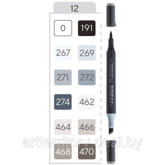 Набор маркеров Finecolour Brush Mini Marker, 12 штук (серые цвета) - фото 4 - id-p192358242