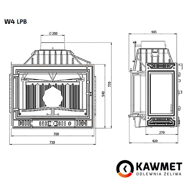 Каминная топка Kawmet W4 PLB Dual 14,5 кВт три стекла - фото 5 - id-p146550584