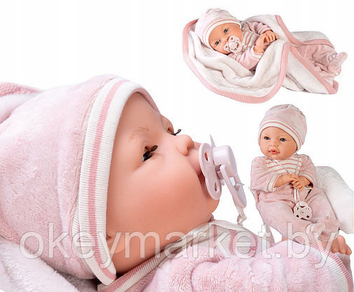 Кукла Antonio Juan Бимба на розовом одеяльце 14155 , 37 см, фото 3