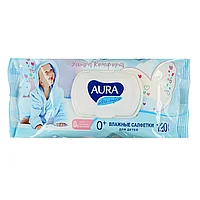 Влажные салфетки детские AURA ULTRA COMFORT с экстрактом алоэ и витамином Е, с крышкой, 120 шт