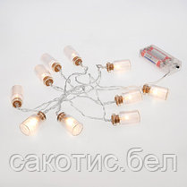 Гирлянда светодиодная «Баночки» 1.5 м, 10 LED, прозрачный ПВХ, цвет свечения теплый белый, 2 х АА (батарейки н, фото 2
