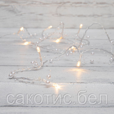 Гирлянда светодиодная «Жемчужинки» 1.5 м, 10 LED, прозрачный ПВХ, цвет свечения теплый белый, 2 х АА, фото 2