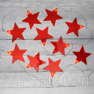 Гирлянда светодиодная «Звездопад» красная 10 LED, 2,25 м, прозрачный ПВХ, теплый белый свет свечения, 2 х АА, фото 2