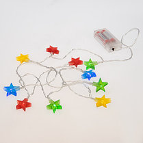 Гирлянда светодиодная «Звездочки» 1.5 м, 10 LED, прозрачный ПВХ, цвет свечения мультиколор, 2 х АА, фото 2