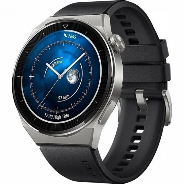 Умные часы Huawei Watch GT 3 Pro Titanium 46 мм (ODN-B19S) Серый / Черный каучуковый ремешок - фото 1 - id-p192491703