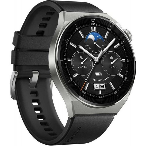 Умные часы Huawei Watch GT 3 Pro Titanium 46 мм (ODN-B19S) Серый / Черный каучуковый ремешок - фото 2 - id-p192491703