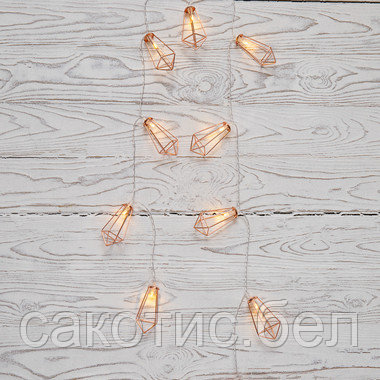 Гирлянда светодиодная «Кристаллы» бронзовые 10 LED, 1,5 м, прозрачный ПВХ, теплый белый свет свечения, 2 х АА - фото 1 - id-p192493785