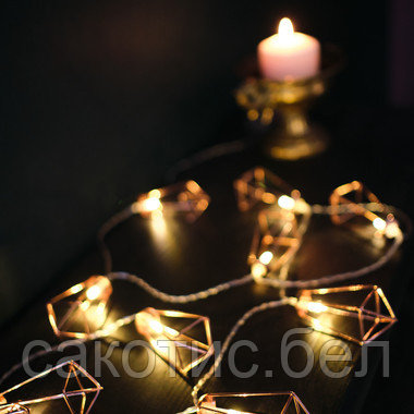 Гирлянда светодиодная «Кристаллы» бронзовые 10 LED, 1,5 м, прозрачный ПВХ, теплый белый свет свечения, 2 х АА - фото 6 - id-p192493785