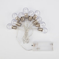 Гирлянда светодиодная «Лампочки» 10 LED, 1.5 м, прозрачный ПВХ, теплый белый цвет свечения, 2 х АА, фото 2