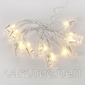 Гирлянда светодиодная «Прищепки» 10 LED, 1.5 м, прозрачный ПВХ, теплый белый цвет свечения, 2 х АА, фото 2