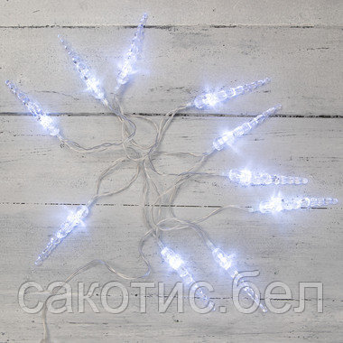 Гирлянда светодиодная «Сосульки» 1.5 м, 10 LED, прозрачный ПВХ, цвет свечения белый, 2 х АА, фото 2