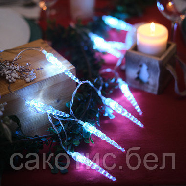 Гирлянда светодиодная «Сосульки» 1.5 м, 10 LED, прозрачный ПВХ, цвет свечения белый, 2 х АА - фото 4 - id-p192494894
